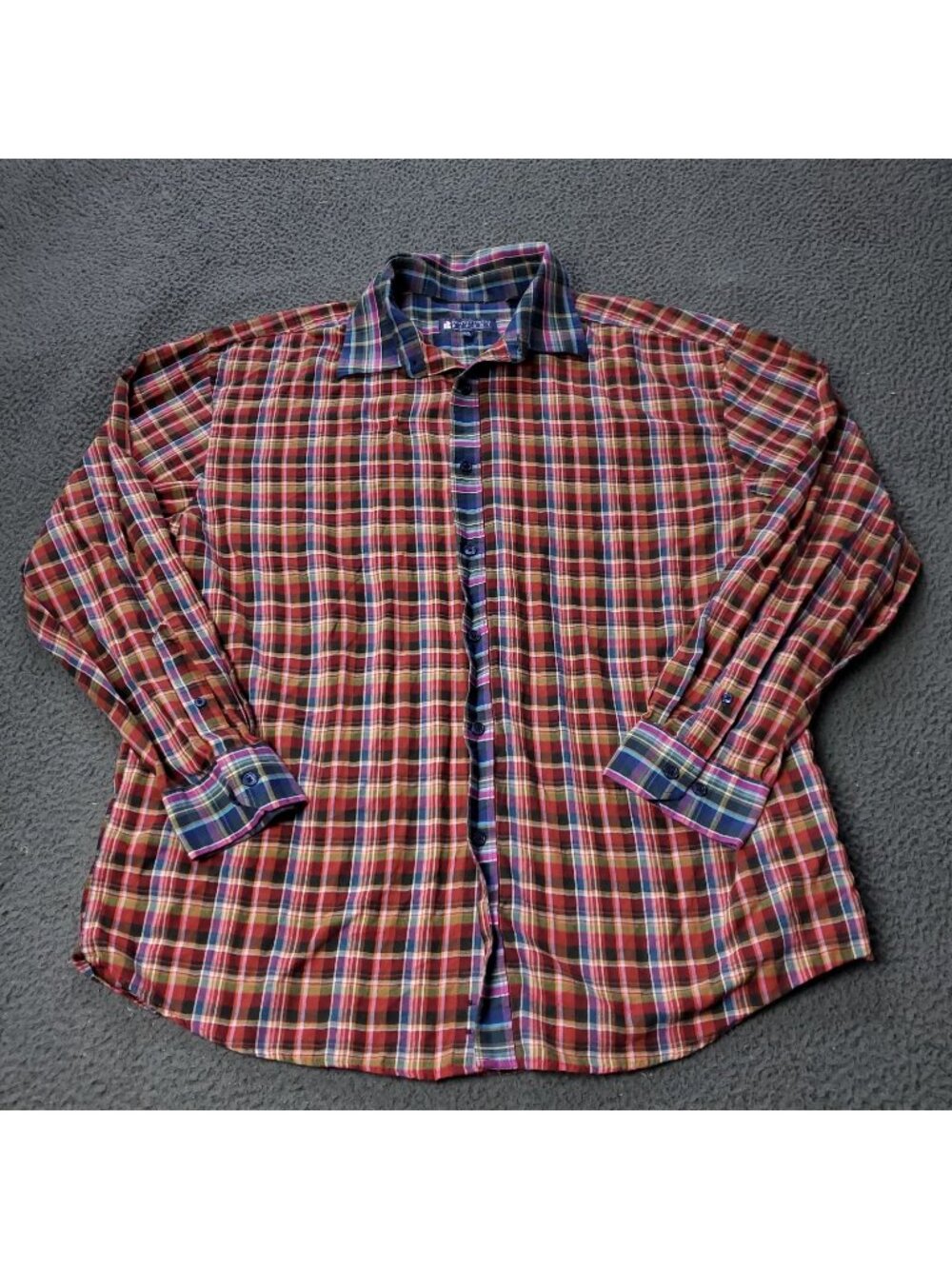 International Report Button Shirt Mens 2XL XXL Long Sleeve Plaid Multicolor y2k